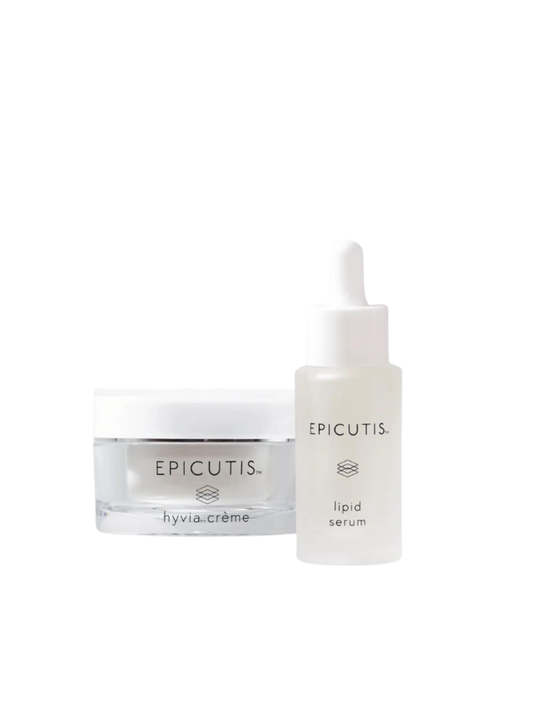 Epicutis skincare products including a jar and dropper bottle