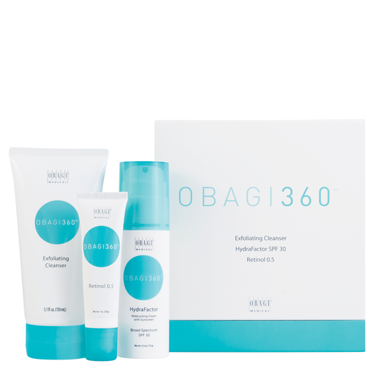 Obagi skincare products including bottles and boxes