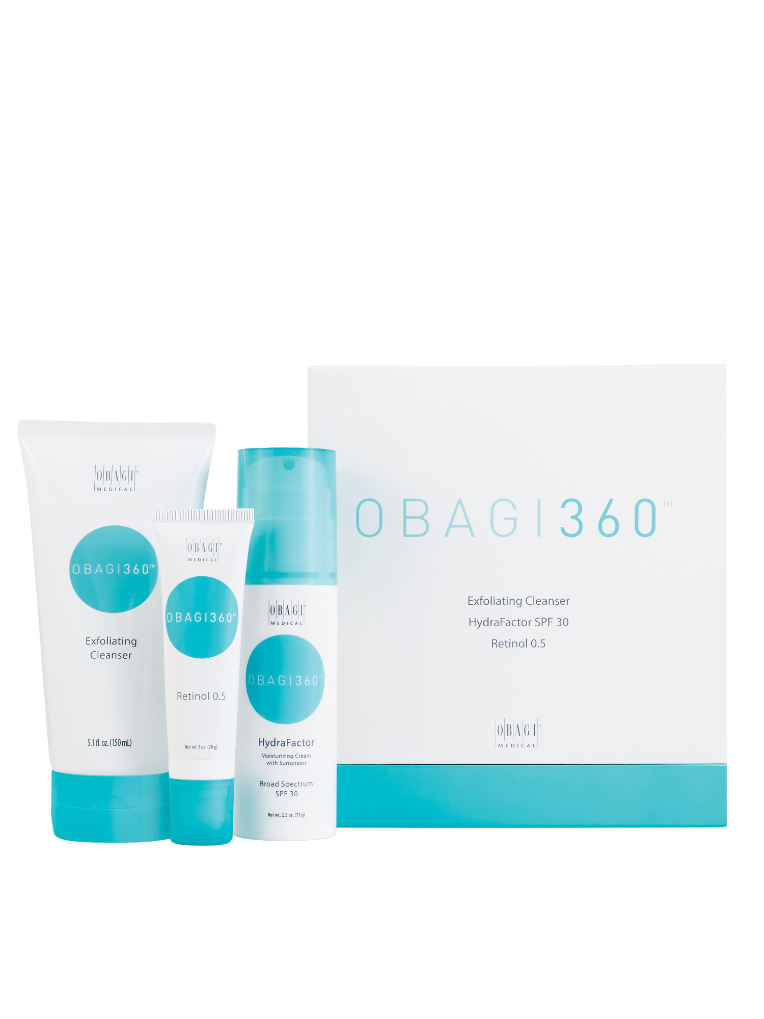 Obagi skincare products including bottles and boxes