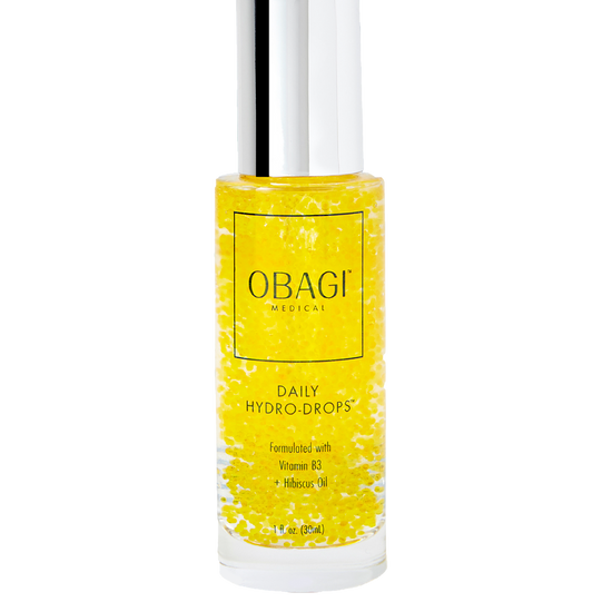 Obagi skincare bottle with yellow label