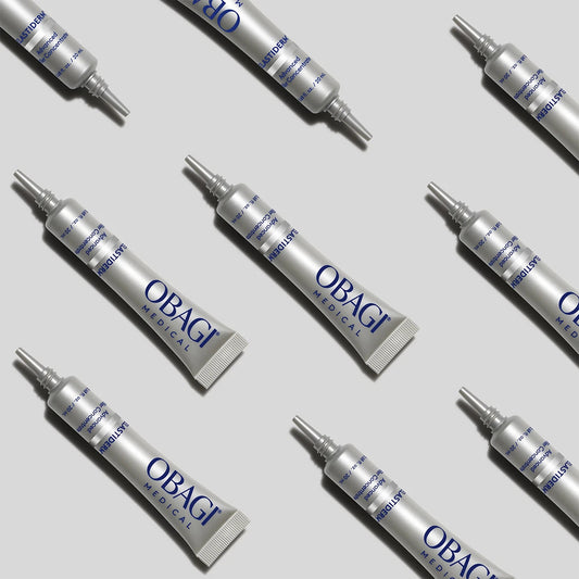 Obagi medical tubes arranged on a light gray background