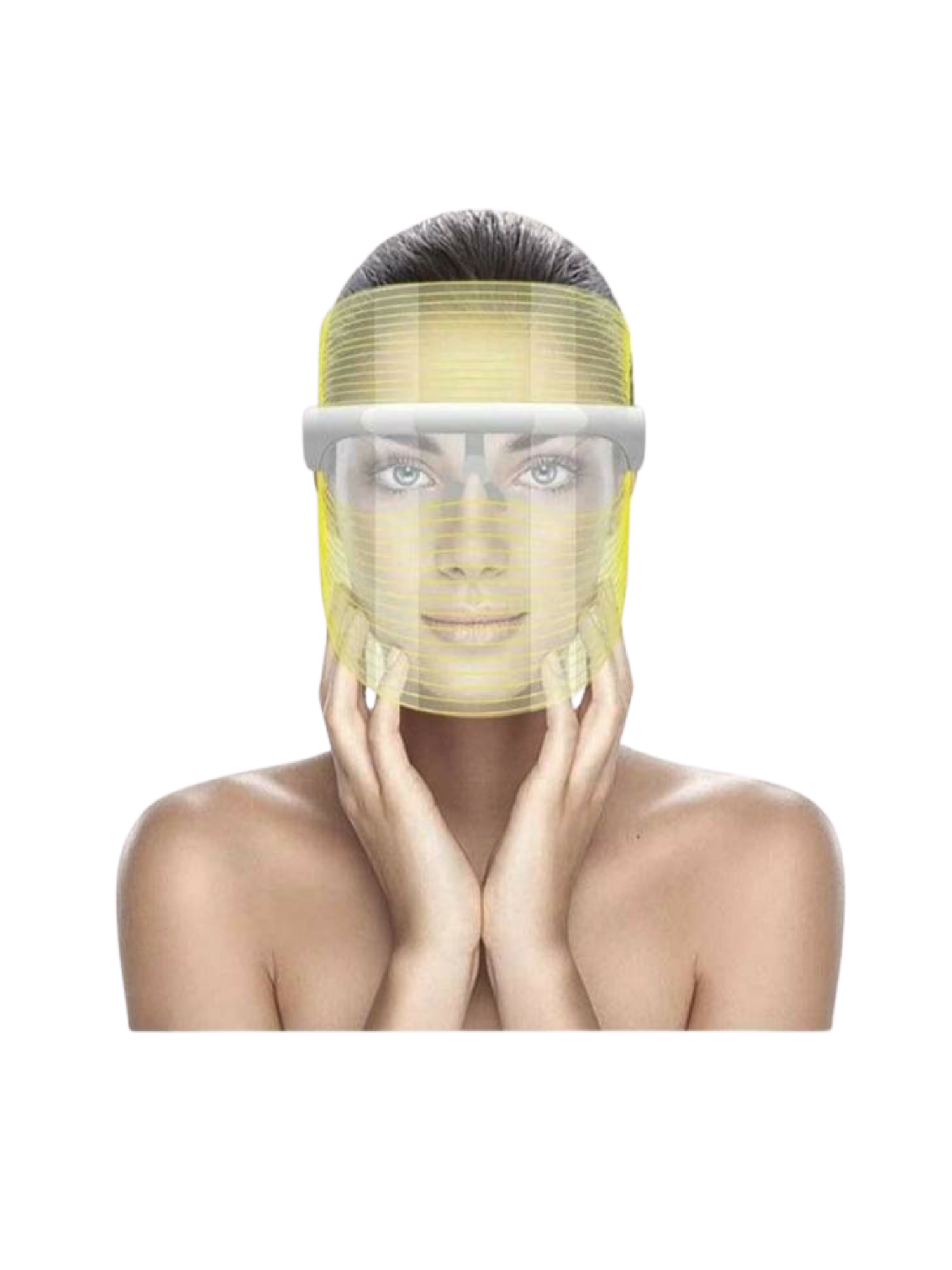 Person wearing a transparent face shield 