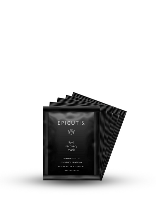 Black skincare mask packets with 'Epicutis' branding on a white background