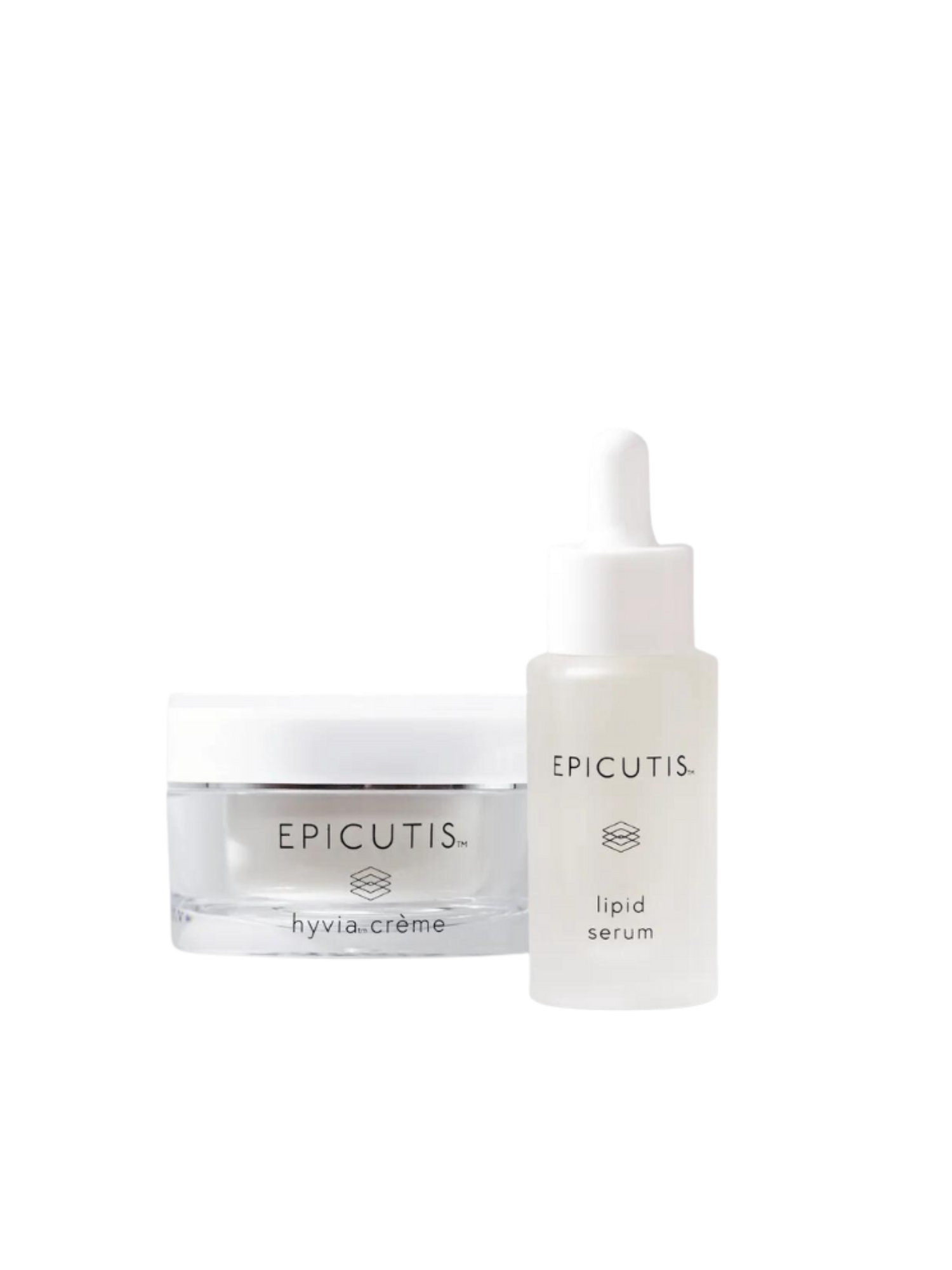 Epicutis skincare products including a jar and dropper bottle
