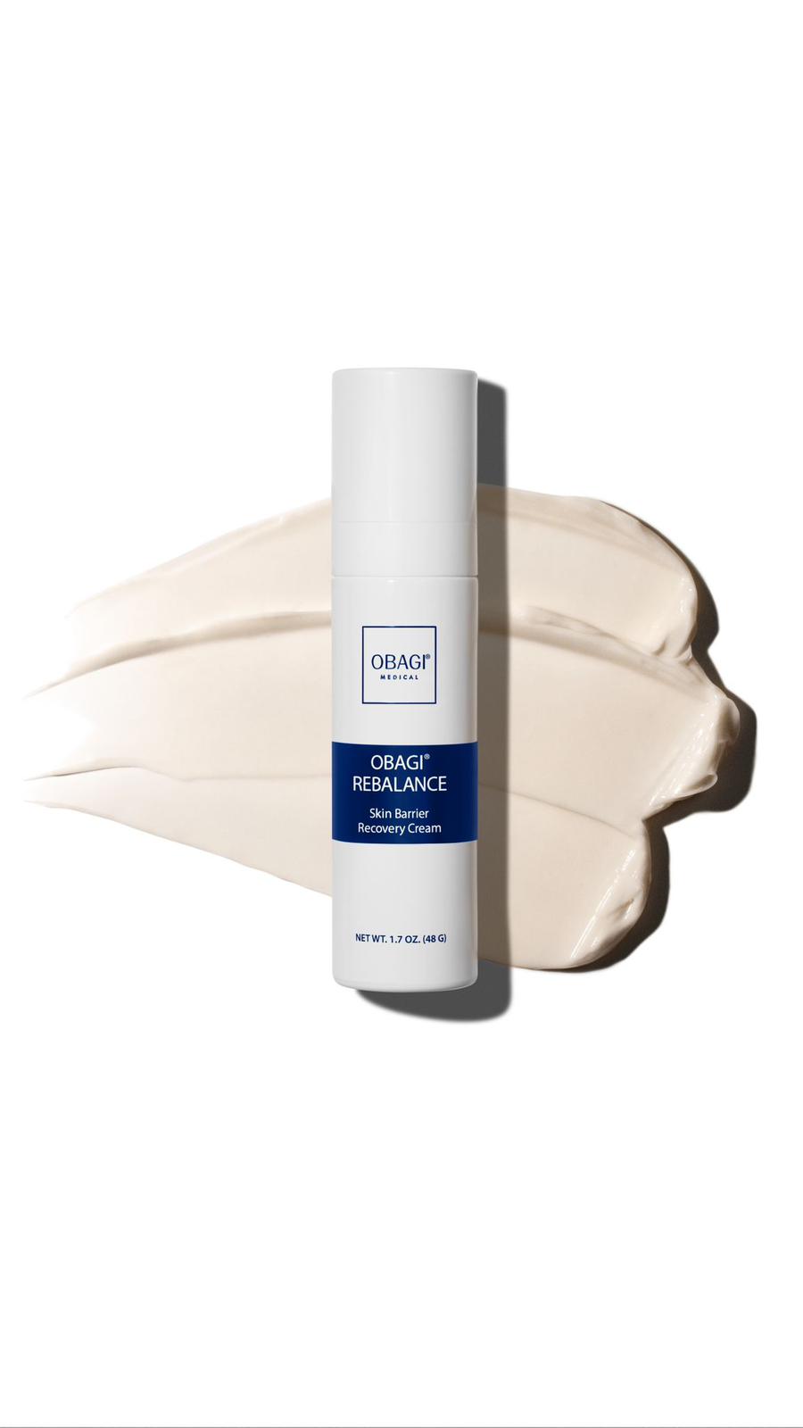 Obagi skincare product with a swatch of cream on a white background